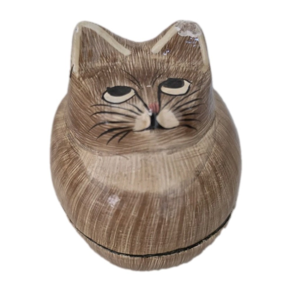VTG Kashmir Paper Mache Cat Kitty Multipurpose Trinket Box Kitschy Folk Art